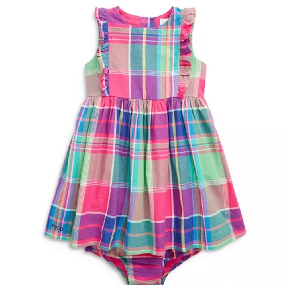 Polo Ralph Lauren Girls' Madras Sleeveless Dress & Bloomer Set - Baby